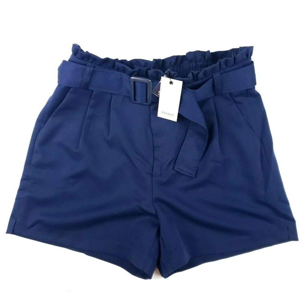 SPARKZ COPENHAGEN High Waisted Shorts Blue Belted NWT Size XS S L